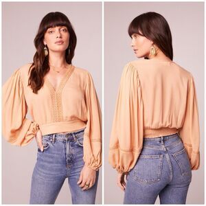 Band of the Free Women’s Brie Light Camel Long Sleeve Cropped Blouse Size XS NWT